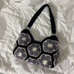 Handcrafted Crochet Floral Bag - Black and Gray